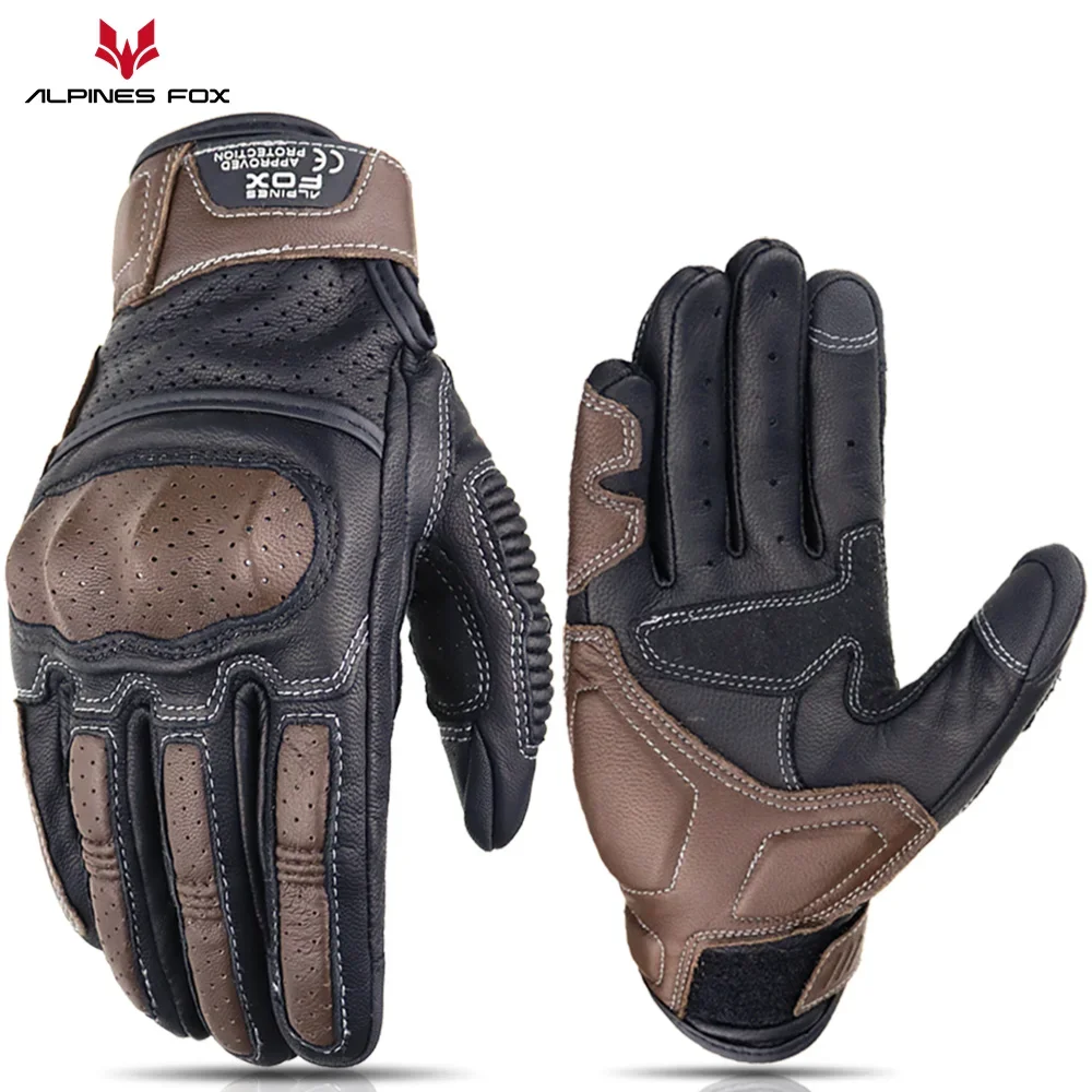 

Brown Vintage Leather Motorcycle Gloves Men CE Certification Motorbike Riding Touch Screen Motocross Moto Racing Biker Glove XXL