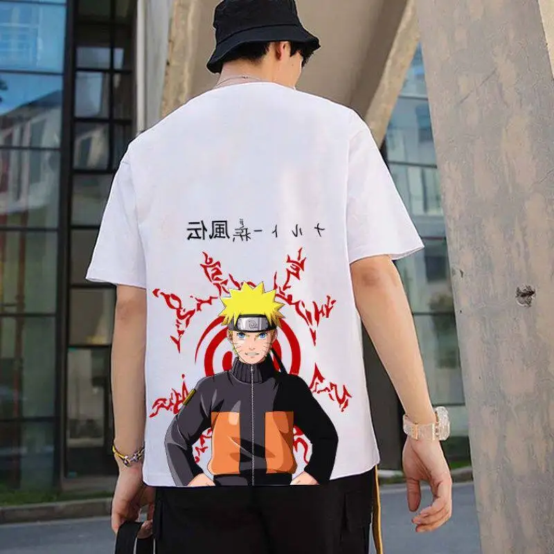 

Футболка с изображением Наруто, мужская летняя одежда в стиле аниме, свободная студенческая футболка One Piece Luffy, быстросохнущая, с короткими рукавами, осенняя одежда