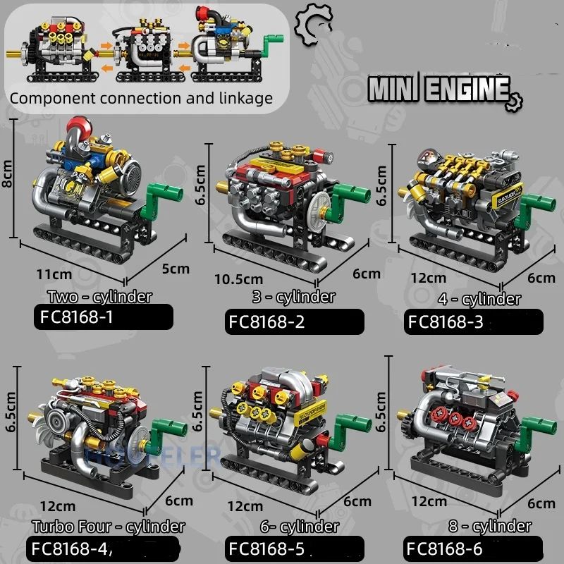 2/3/4/6/8 Cylinder Turbo Engine Building Blocks Set Educational Toy Mini Engine Bricks Gift for Children Kids Kit