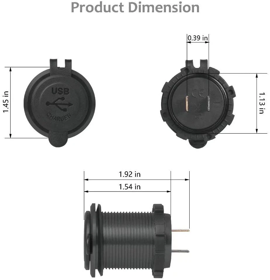 12V Dual QC3.0 USB Port and 30W PD USB C Car Charger Socket with Power Switch for Boat Marine Truck Golf RV