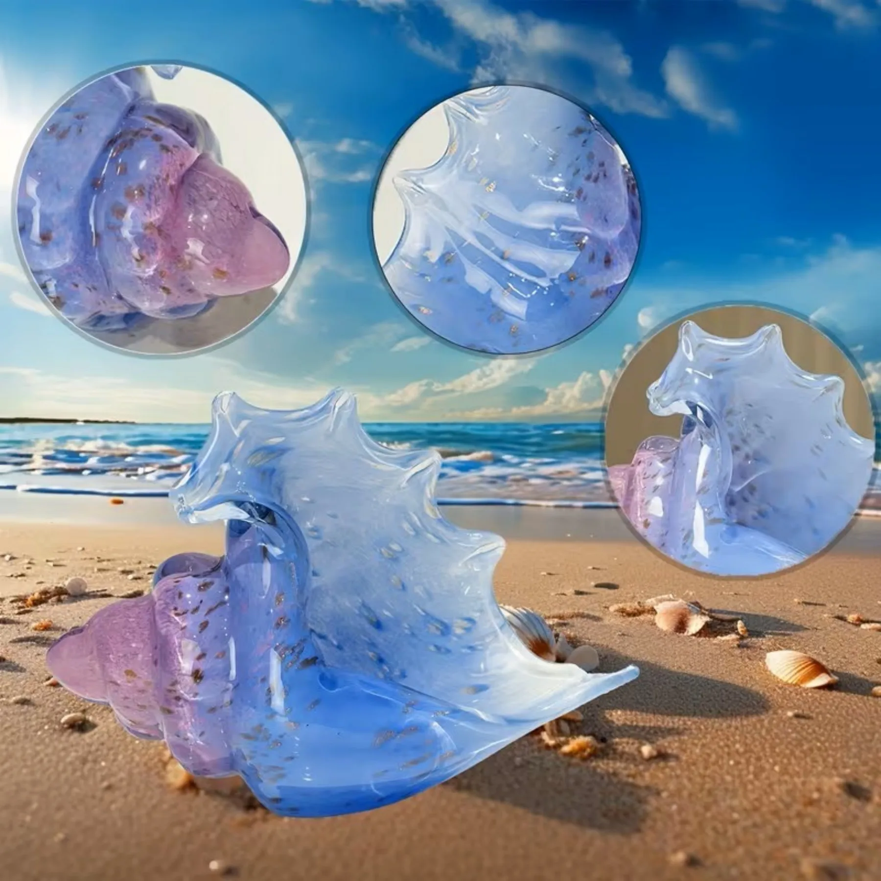 Hand Blown Glass Seashell Ornament - Ocean Animal Sculpture, Princess Color Desk Decor, Premium Gift for Birthday, Mother's Day