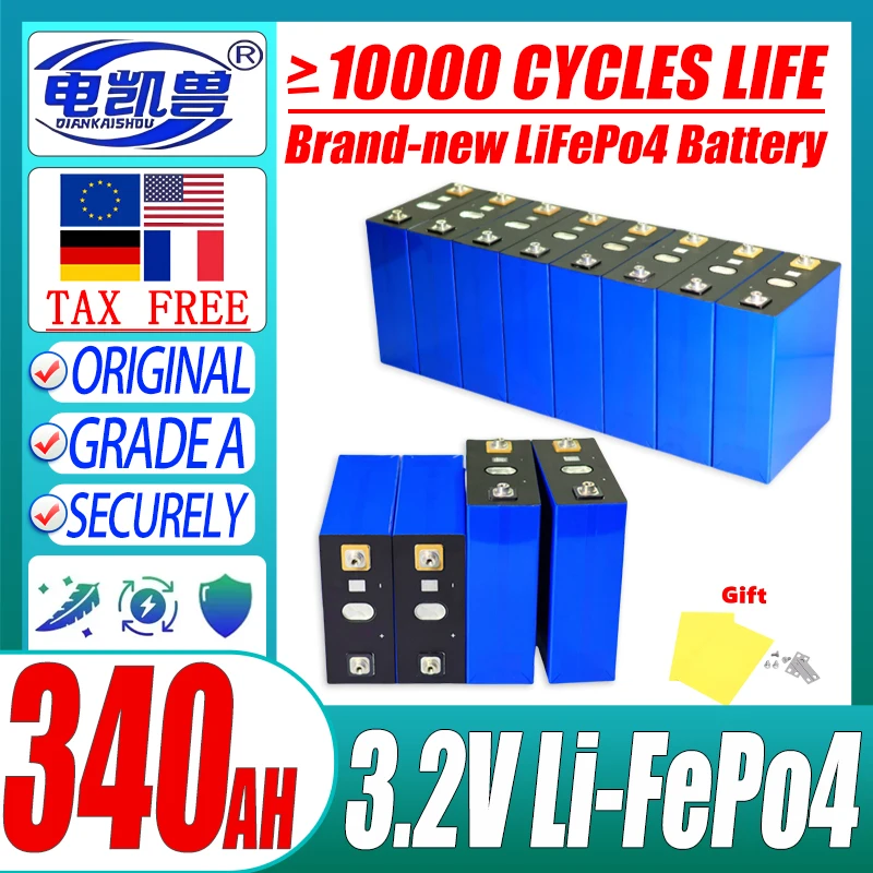 

DIANKAISHOU 3.2V LiFePo4 High-capacity Battery 340AH DIY 12V 24V 48V Camping car Golf cart Rechargeable Battery Tax Free Grade A