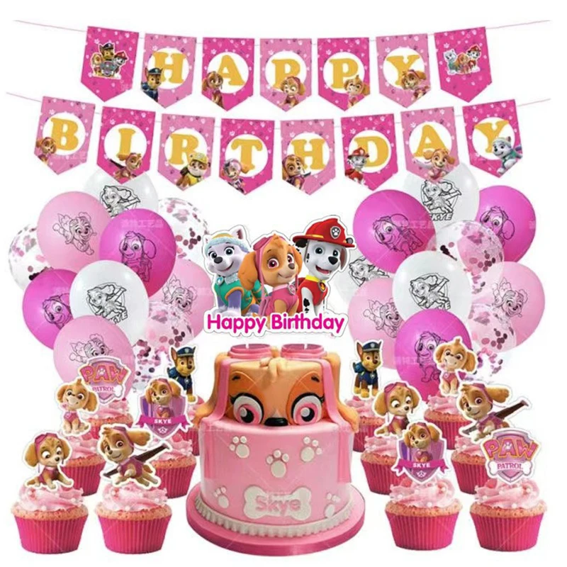 Paw Patrol Birthday Skay Theme Party Decoration Balloons Tableware Plates Cups Tablecloth Set Deco Kit Girl Favors Gifts Supply