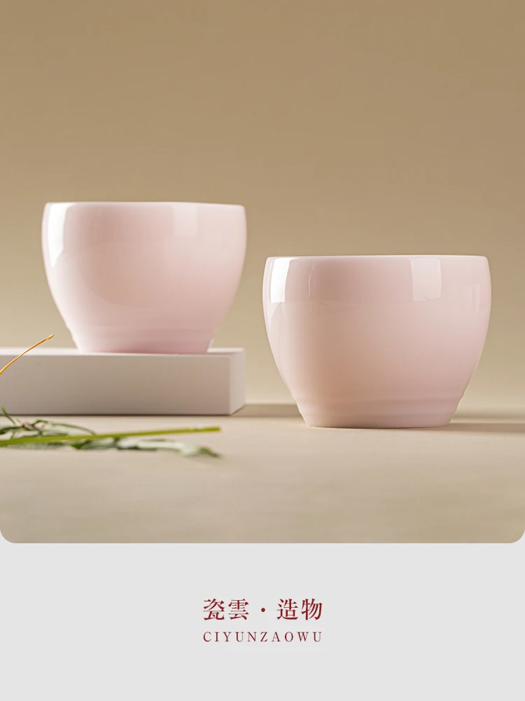 High-Quality High-End Pink Ice Jade Porcelain Cup Household Personal Dedicated Ceramic Tea Single Gift Box