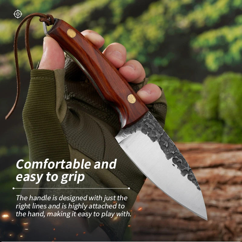 Outdoor Knife Stainless Steel Straight Knife Camping Knife Forged High Hardness Wilderness Survival Knife Self-defense Knife