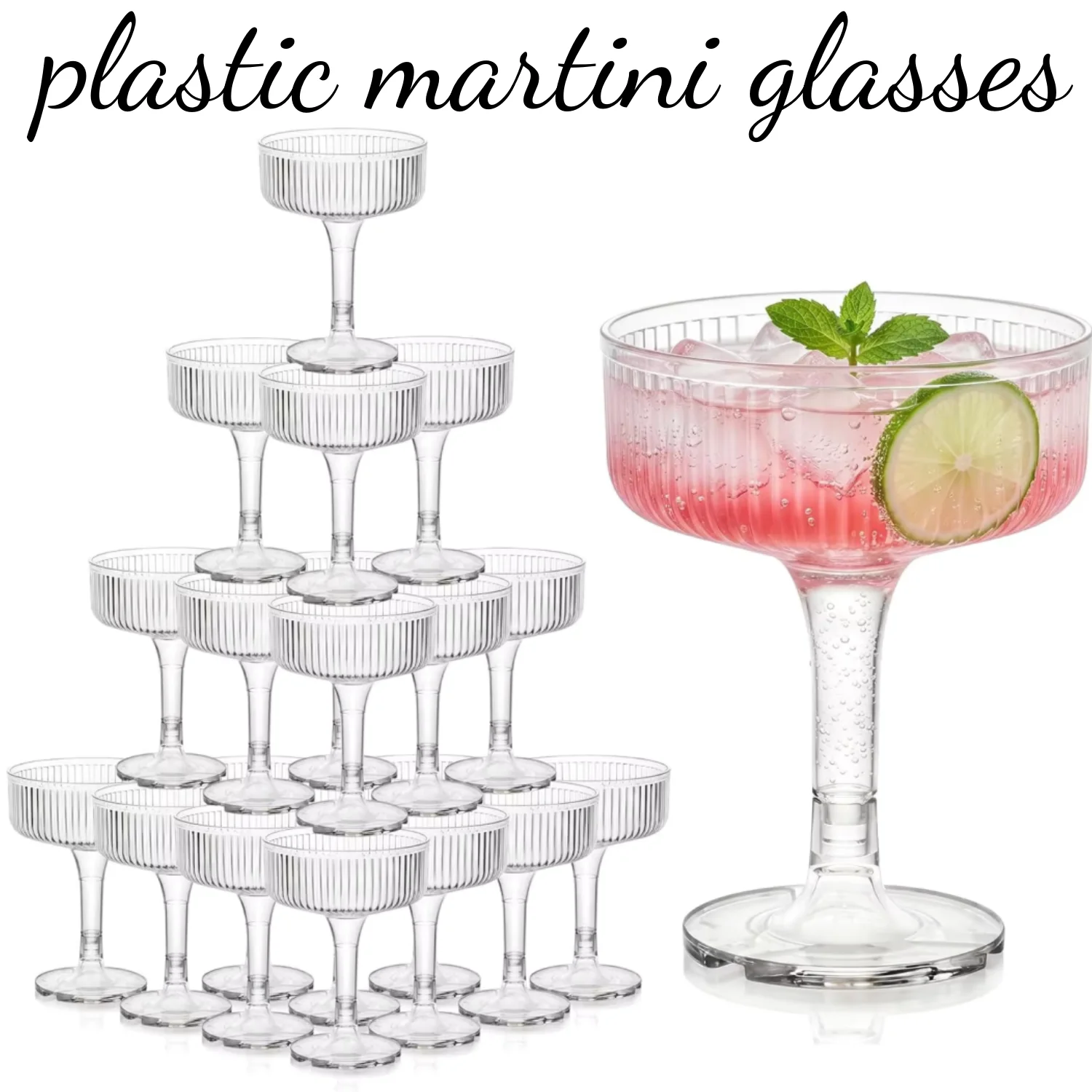 Champagne Tower Set - 4 Katlı 7oz Plastik Şampanya Flütleri