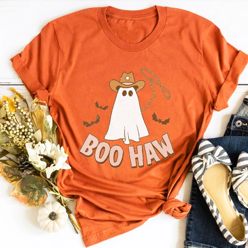 Halloween Shirt Fall Cowgirl Ghost Tshirt Cute Ghost Shirts Boo Ghost T-shirt Retro Ghost Tee Halloween Party Vintage Clothes M