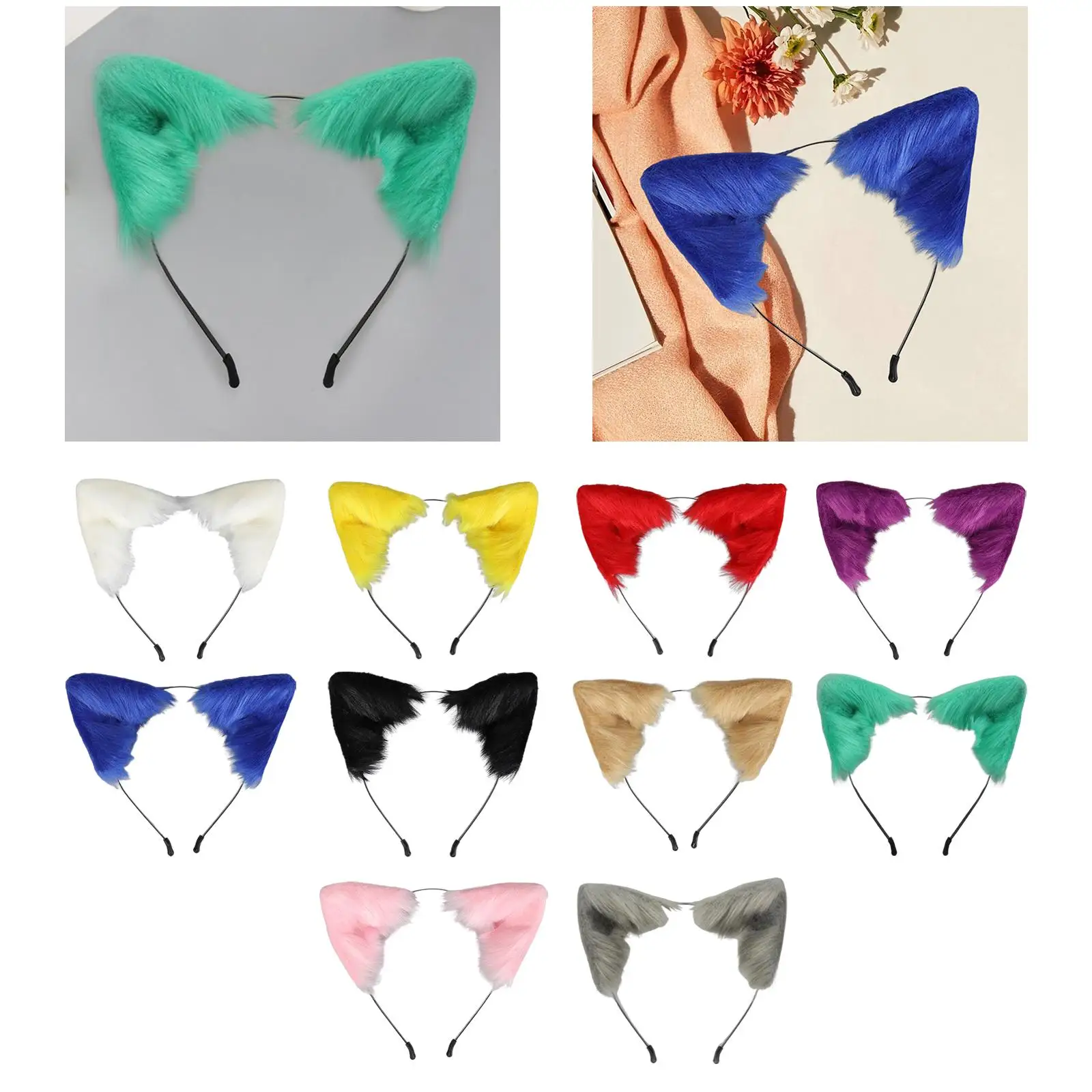 عصابة رأس مصنوعة يدويًا من آذان الحيوانات القطيفة ، طوق شعر اصطناعي على شكل أرنب ، ديكور للبالغين #4