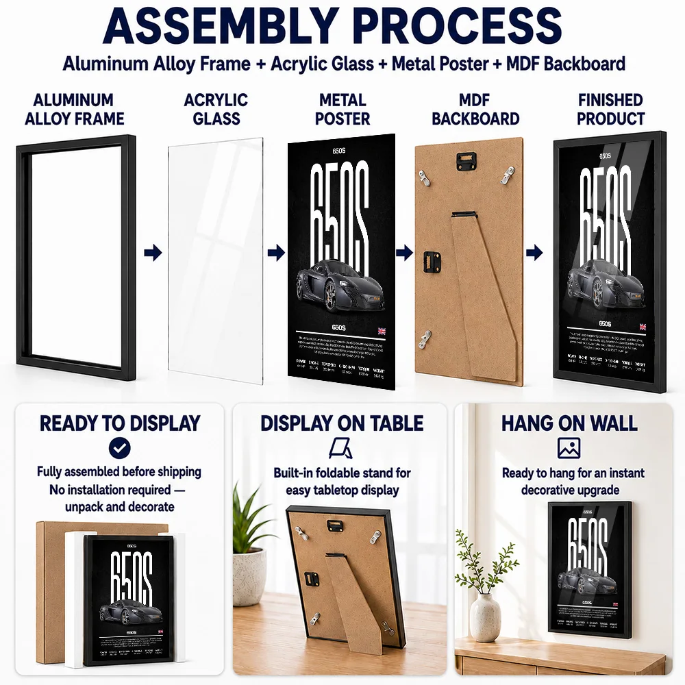 United Kingdom 650S Car Metal Poster With Aluminum Alloy Frame Personalized Photo Dynamic Speed Style Wall Art For Living Room