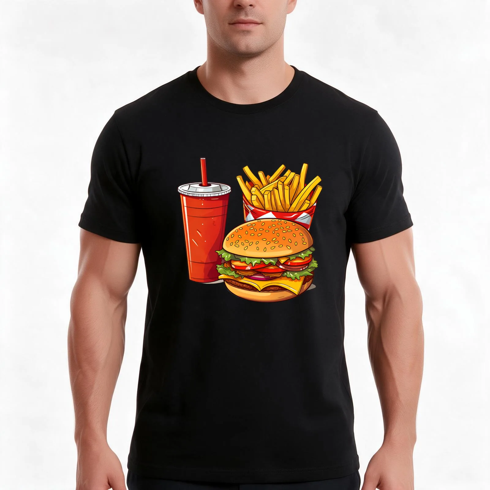 BURGER COMBO T-Shirt Summer Casual Cotton Tee Oversized Streetwear Tops Vintage Graphic Print Loose Fit Short Sleeve