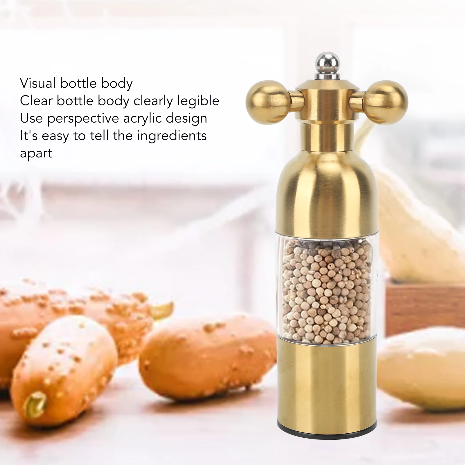 Kitchen Grinder, Pepper Mill Professional Refillable Ceramic Rotor Coarseness Adjustable Manual Pepper Salt Grinder for Kitchen