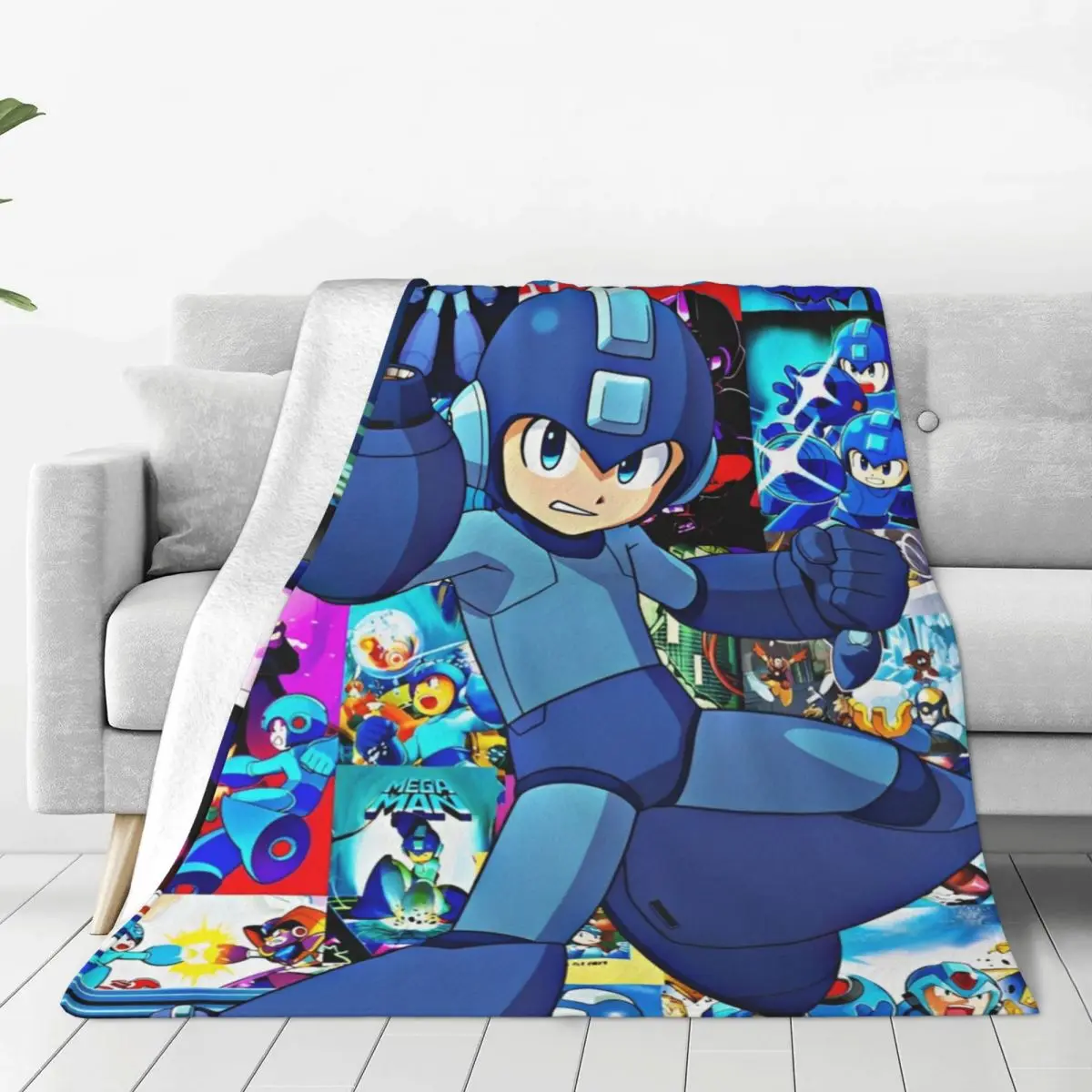 Mega Man Cartoon Rockman Game Fleece Throw Blanket Robot Masters Blanket for Bed Couch Super Warm Bedding Rug Piece Portable