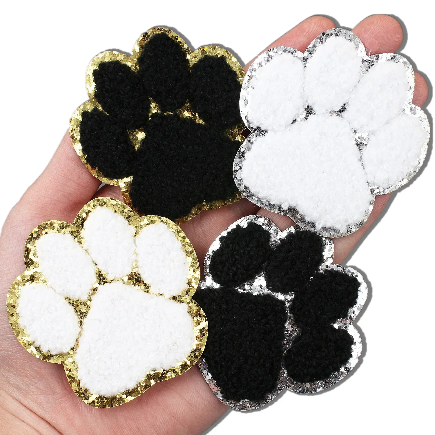 Iron on Cute Cartoon Dog Paw Chenille Patches on Clothes Kids Clothing Badge Accessories Cat Claw Emblem DIY Crafts Sewing