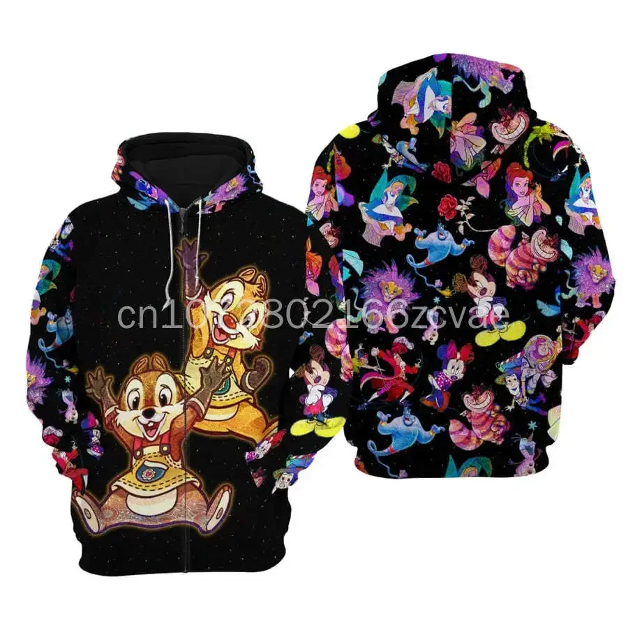 Chip and Dale 3D Printed Hoodie Men Women Casual Sweatshirt Disney Zipper Hoodie Harajuku Street Pullover Hoodie Fashion Tops