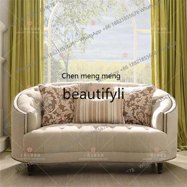 D06 Neoclassical fabric sofa single double, American country buckle curved sofa European simple sofa