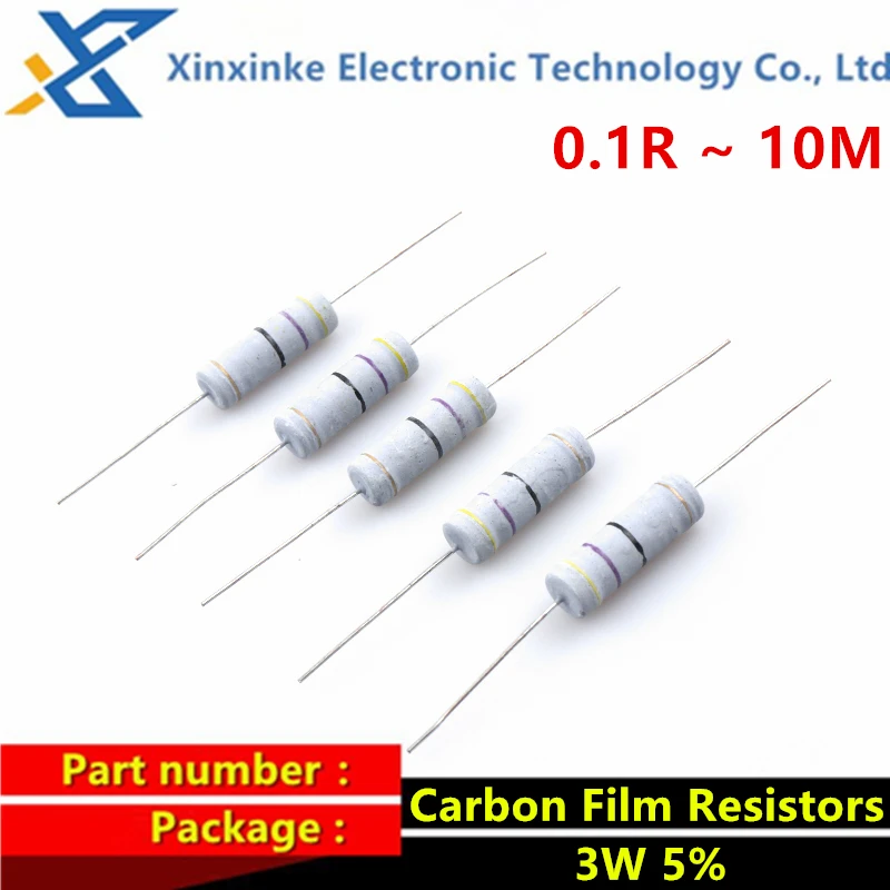 10PCS 3W 5% Carbon Film Resistors 0.3R 0.33R 0.36R 0.39R 0.82R 0.91R 1K 10K 100K 2.2 4.7 10 22 47 100 220 470 Ohm 0.1R ~ 10M