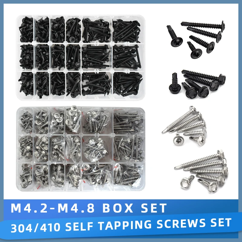 

#8#10 Wood Self Tapping Screw Assortment Set (410) 304 Stainless Steel Sheet Metal Woodworking Phillips Self Drilling Screws Kit