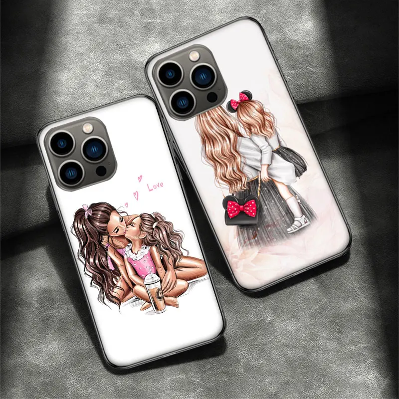 Family Mom Baby Dad Phone Case For Apple Iphone 16 15 Plus Soft 13 12 Mini Cover 11 14 Pro Max Capa X XS XR 8 7 Shell Coque Sili