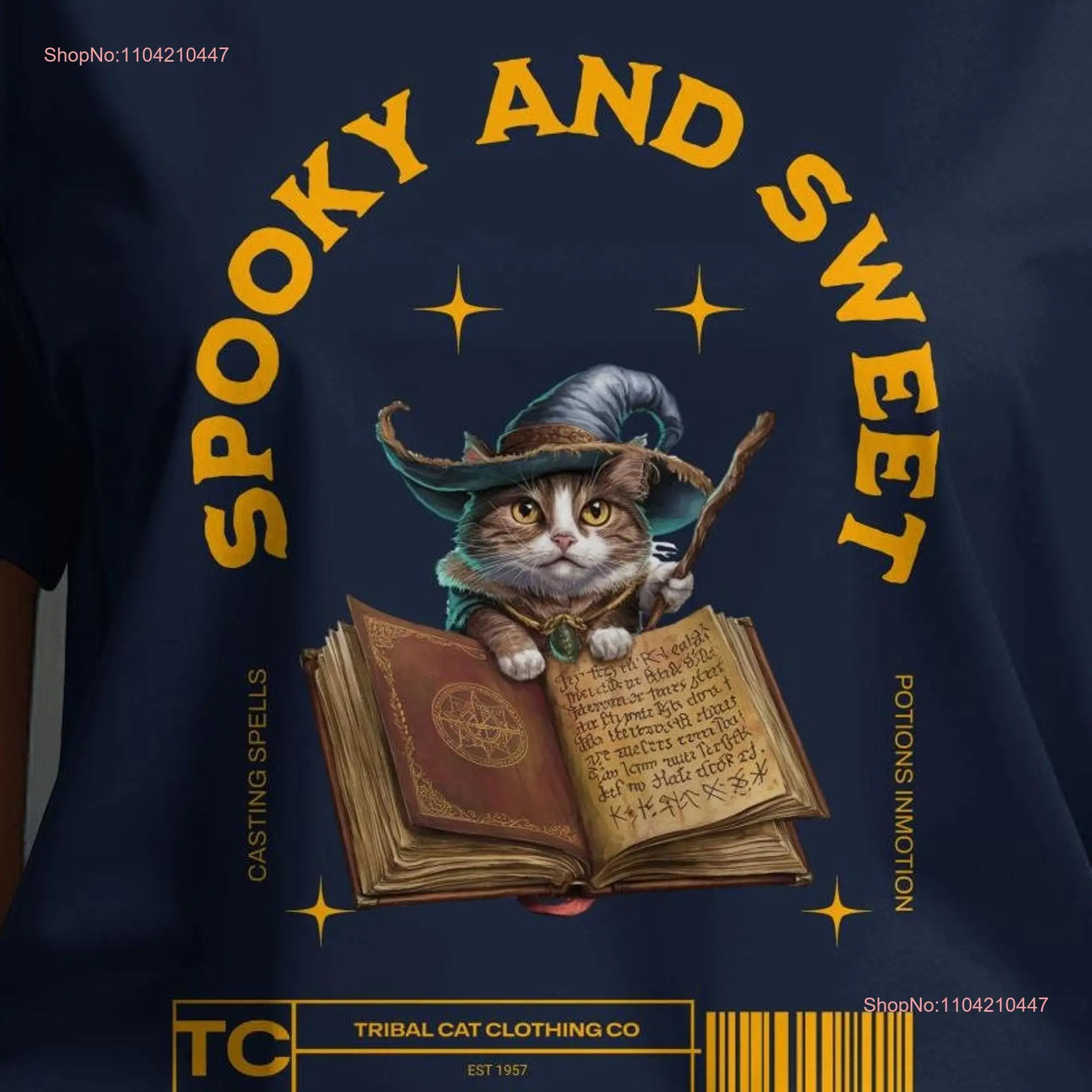 Halloween T Shirt Spooky And Sweet Cute Cat Witch Magic Spell book Funny Costume long or short sleeves