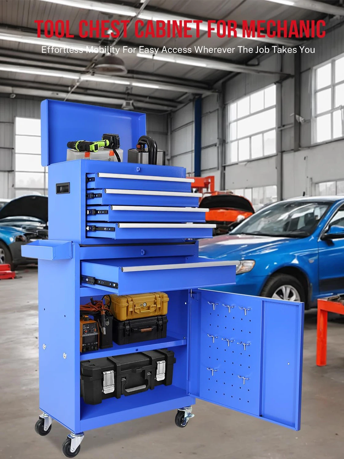 

5-Drawer High Capacity Rolling Tool Chest, Removable Cabinet Storage Tool Box with Wheels and Drawers, Detachable Toolbox Cart