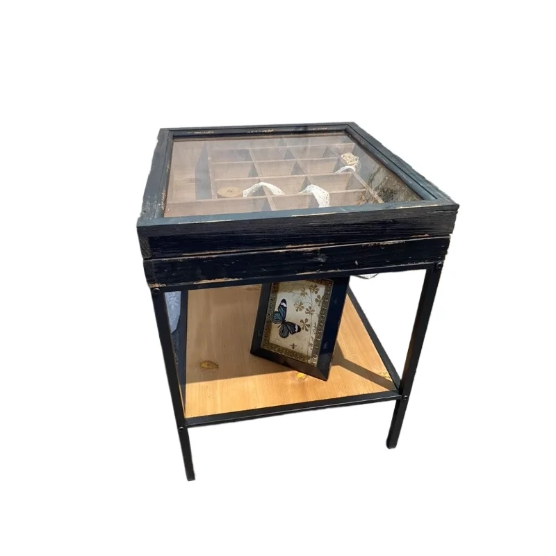 

American retro solid wood storage compartment coffee table desktop movable living room balcony outdoor gardening side table