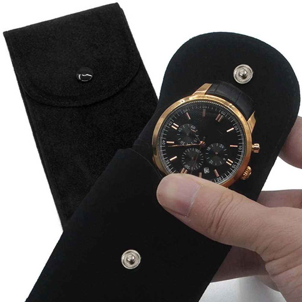 

2 pcs Snap Button Watch Bags Flannelette Jewelry Pouch Travel Organizer Storage Container For Watch Accessories Portable Case
