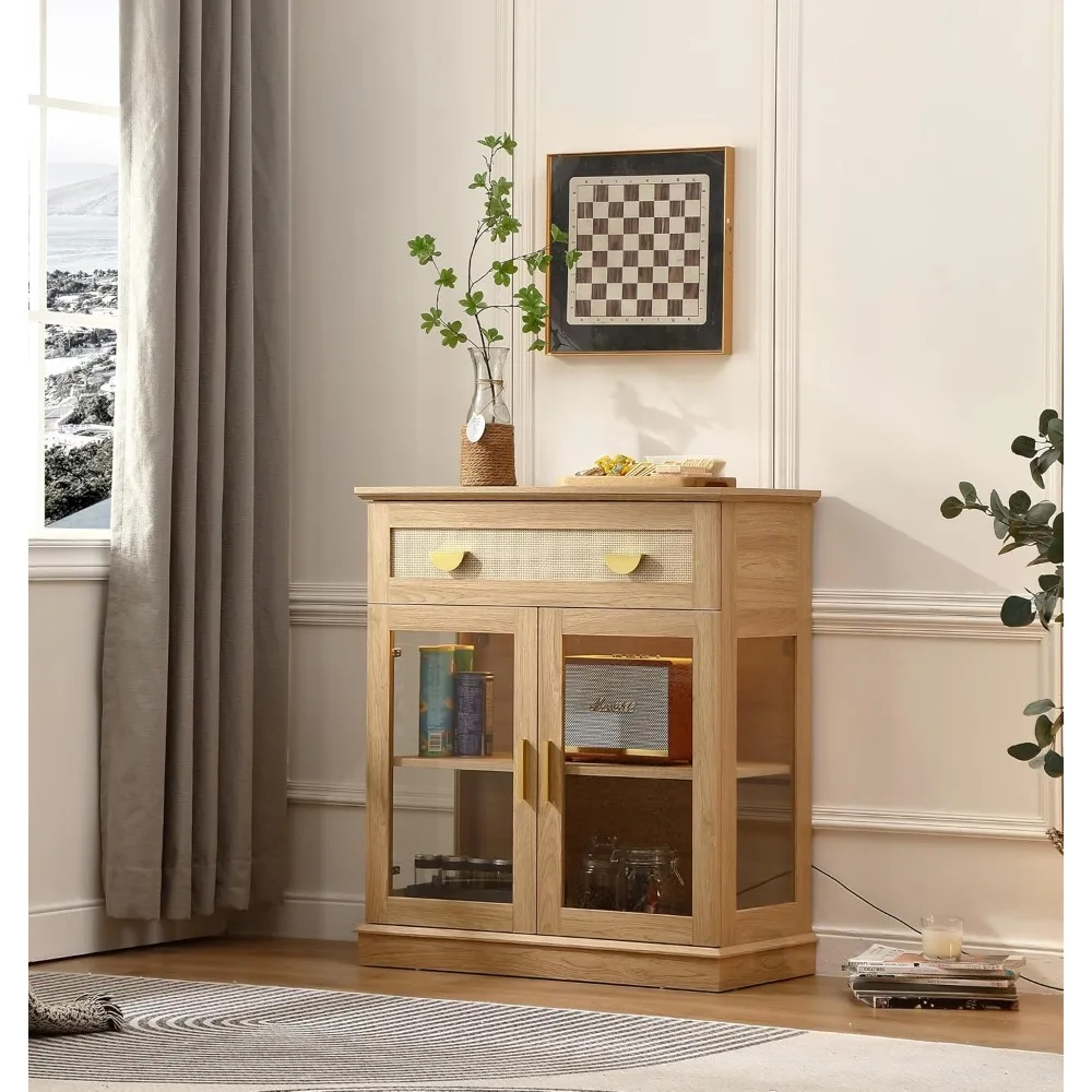 Armadietto buffet piccolo da 31,5'' con ante in vetro, piccolo armadietto da bar con contenitore, credenza moderna con ripiano regolabile e a