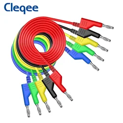 Cleqee p1036 5 peças 4mm plugue banana de cobre para plugue banana multímetro cabos de teste cabo de pvc macio 100cm fio 1000v 15a