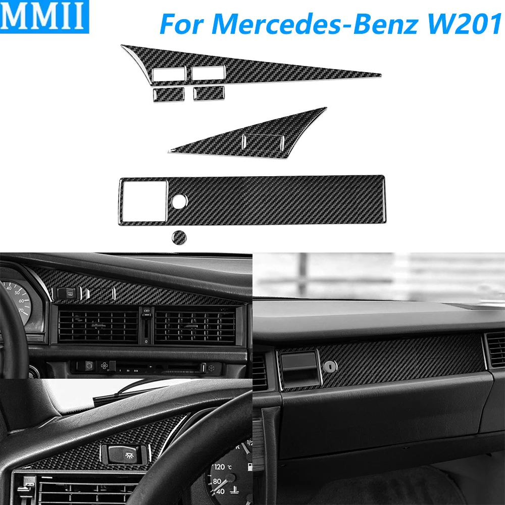 For Mercedes-Benz W201 190 190E 190D 1982-1993 Carbon Fiber Central Control  Instrument Panel Trim Set Car Accessories Sticker