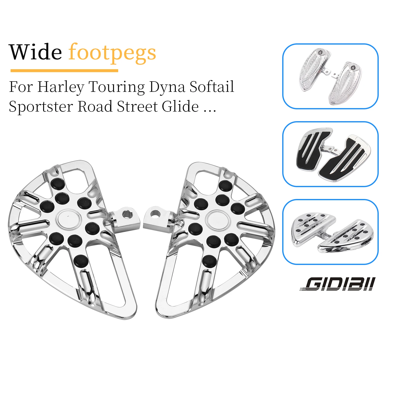 

Chrome Driver Passenger Floorboard Wide FootPeg For Harley Touring Dyna Softail Sportsters Street Glide Breakout CNC Footrests