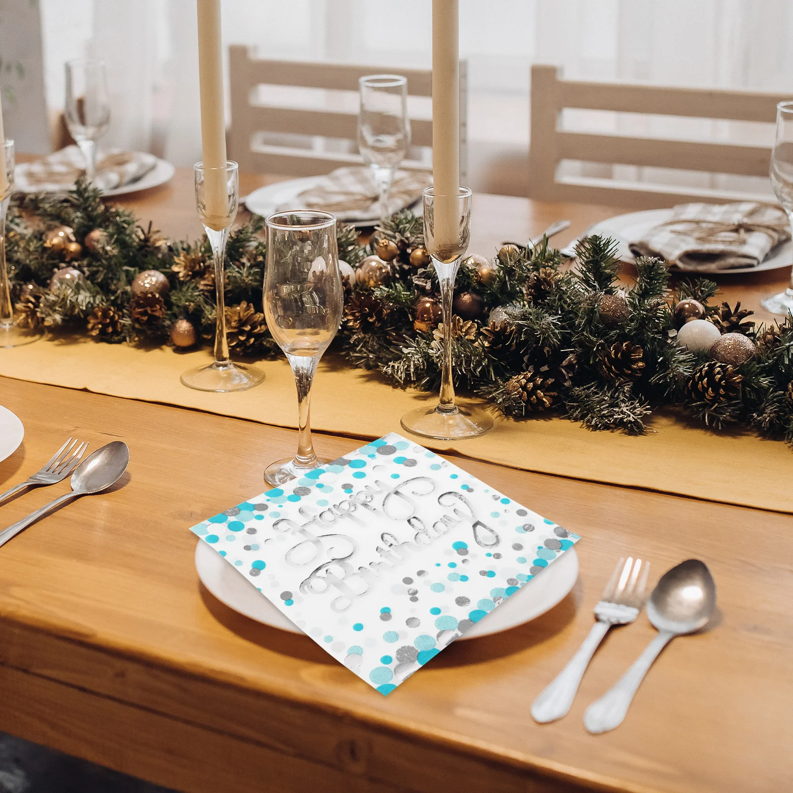 40 pezzi tovaglioli in lamina d'argento con punto blu, tovaglioli da cocktail usa e getta per feste di compleanno, stoviglie in carta velina per matrimoni, bambini