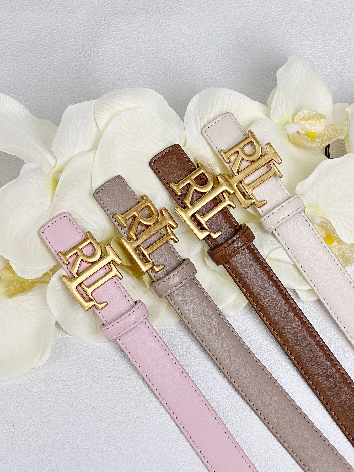 New letter smooth buckle RLL2.3cm wide women's belt, personalized classic fashion belt