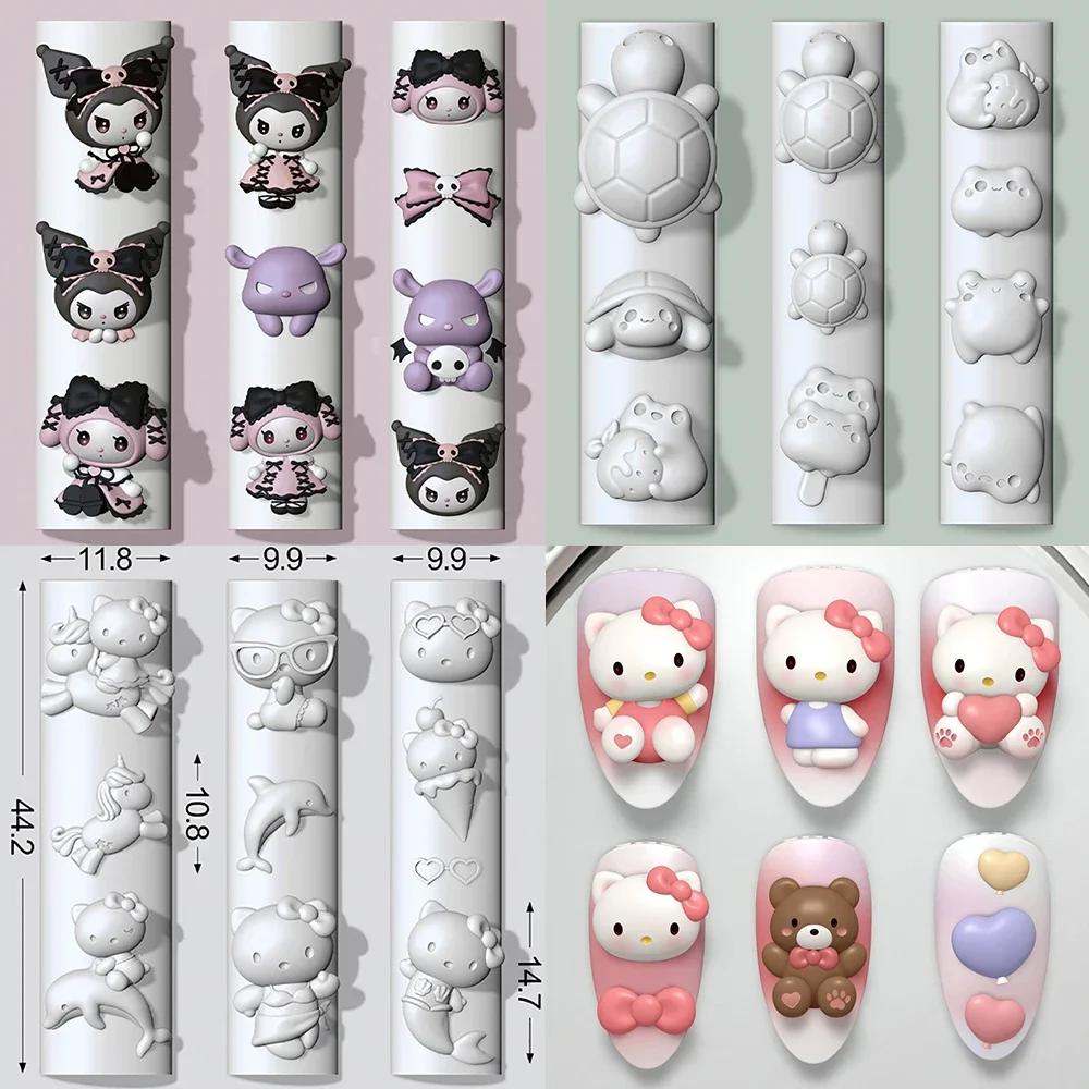

Sanrio Cute Cartoon Kuromi Hello Kitty Acrylic Nail Art Mold Tortoise Bear 3D Diy Design Silicone Templates Nails Mold Charms