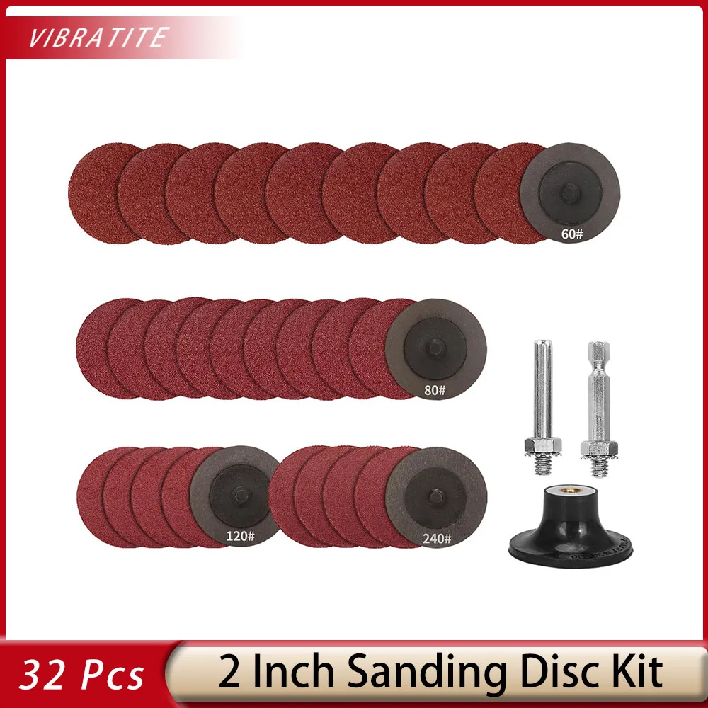 

32PCS 2 Inch Sanding Discs Roll Lock Quick Change Discs Aluminum Oxide 60-240 Grit for Polishing Wood Metal