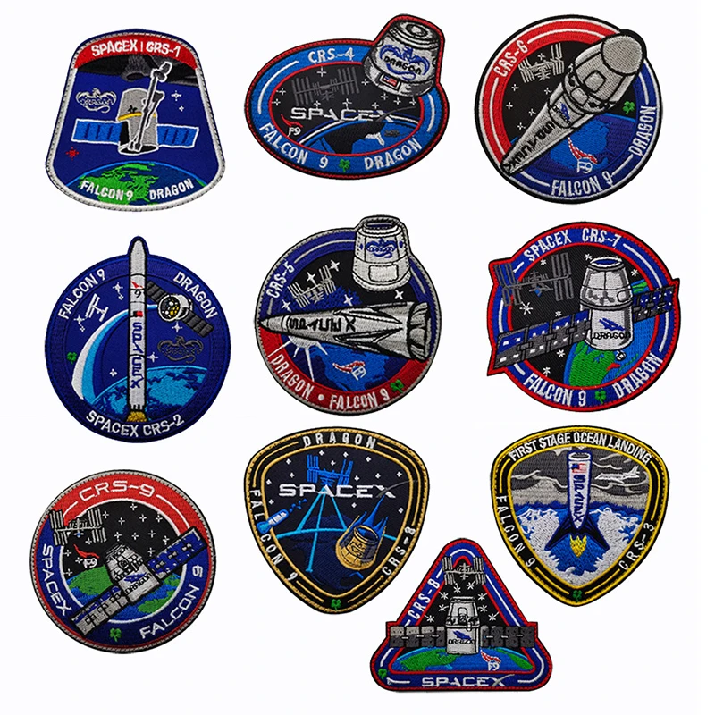 1 PCS 3D CRS Space Station Series Hook and Loop Patches Embroidered Armbands Embroidered Patches NASA Spacex CRS 8x8cm