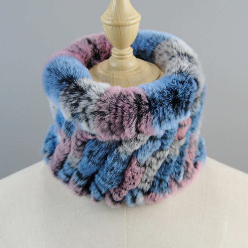 Girls Natural Fur Ring Cowl Snood Scarves Winter Women Real Fur Handmade Stretch Fur Scarf Knit Genuine Rex Rabbit Fur Headbands