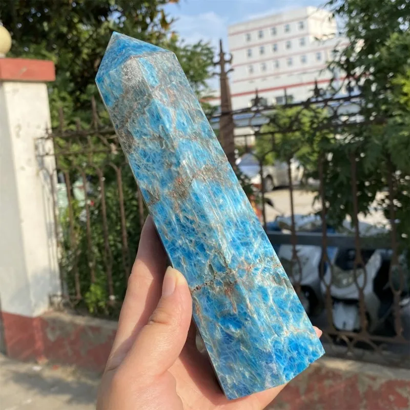 

8.2‘’Natural Blue Apatite Tower Point-Blue Gemstone Tower-Crystal Obelisk Wand-Throat Chakra Stone Polished Healing Stone