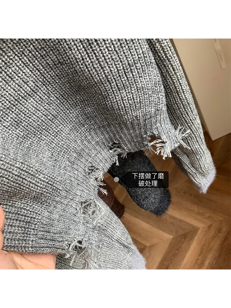 Harajuku Knitted Pullovers Gyaru Off Shoulder Slash Neck Long Sleeve Autumn Winter Female Warm Sweater Raw Edge Korean Coquette