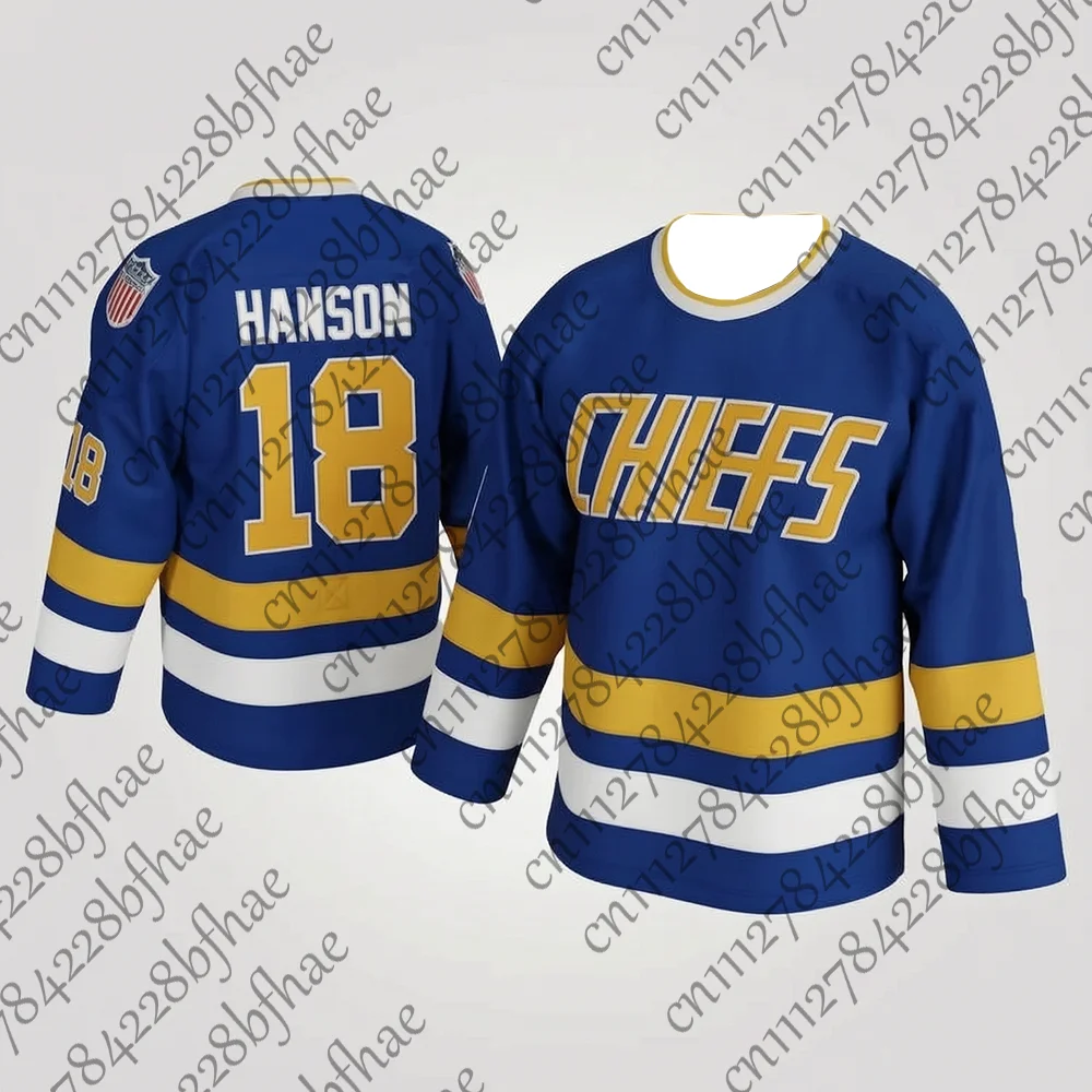 Hanson Brothers Hockey-Trikot für Herren, SlapShot # 16 # 17 # 18 Chiefs Weiß-Blaue Film-Fanartikel Authentische Sportteam-Kleidung für Kinder – Detail 6