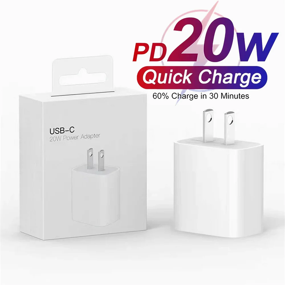 

US Plug 20W PD Fast Wall Charger For iPhone X XR XS Max 11 12 13 mini 14 Pro Max 7 8 Plus SE 2020 USB-C Quick Charger With Box
