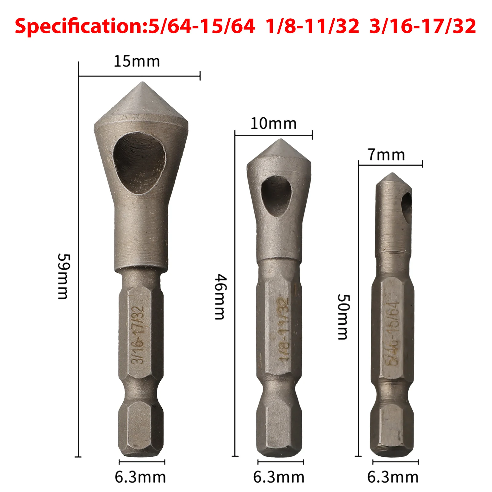 High Speed Steel Deburring Drill Bit Set 3PCS Counter Hole and Deburring Tool Smooth Finish Easy Grip Hex Shank