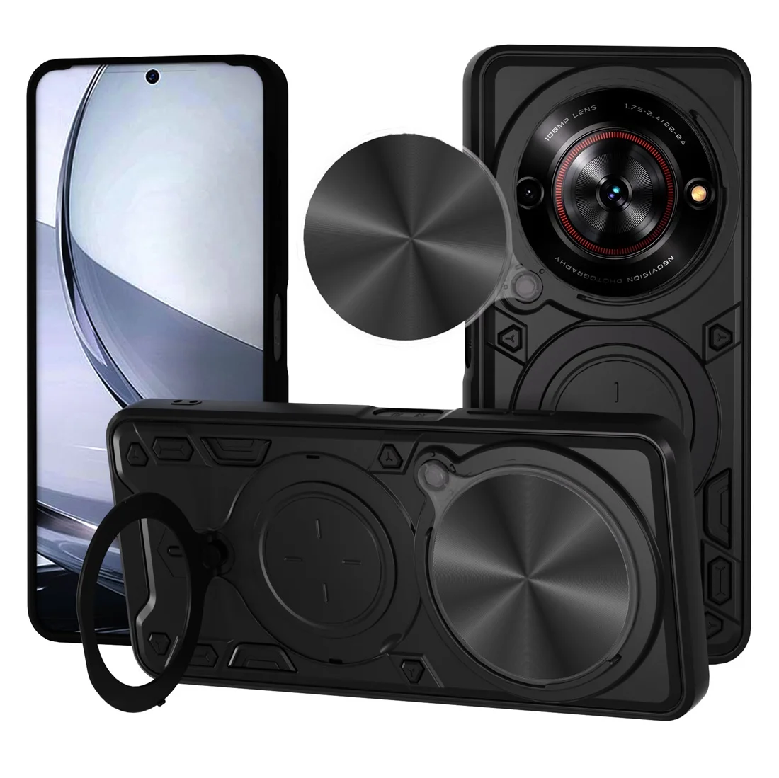 Capa Slim Fit 360 para ZTE Blade A75 5G °   Capa Protetora com Suporte Magnético para Carro, à Prova de Choque, com Anel de Apoio para ZTE nubia FoCus 5G