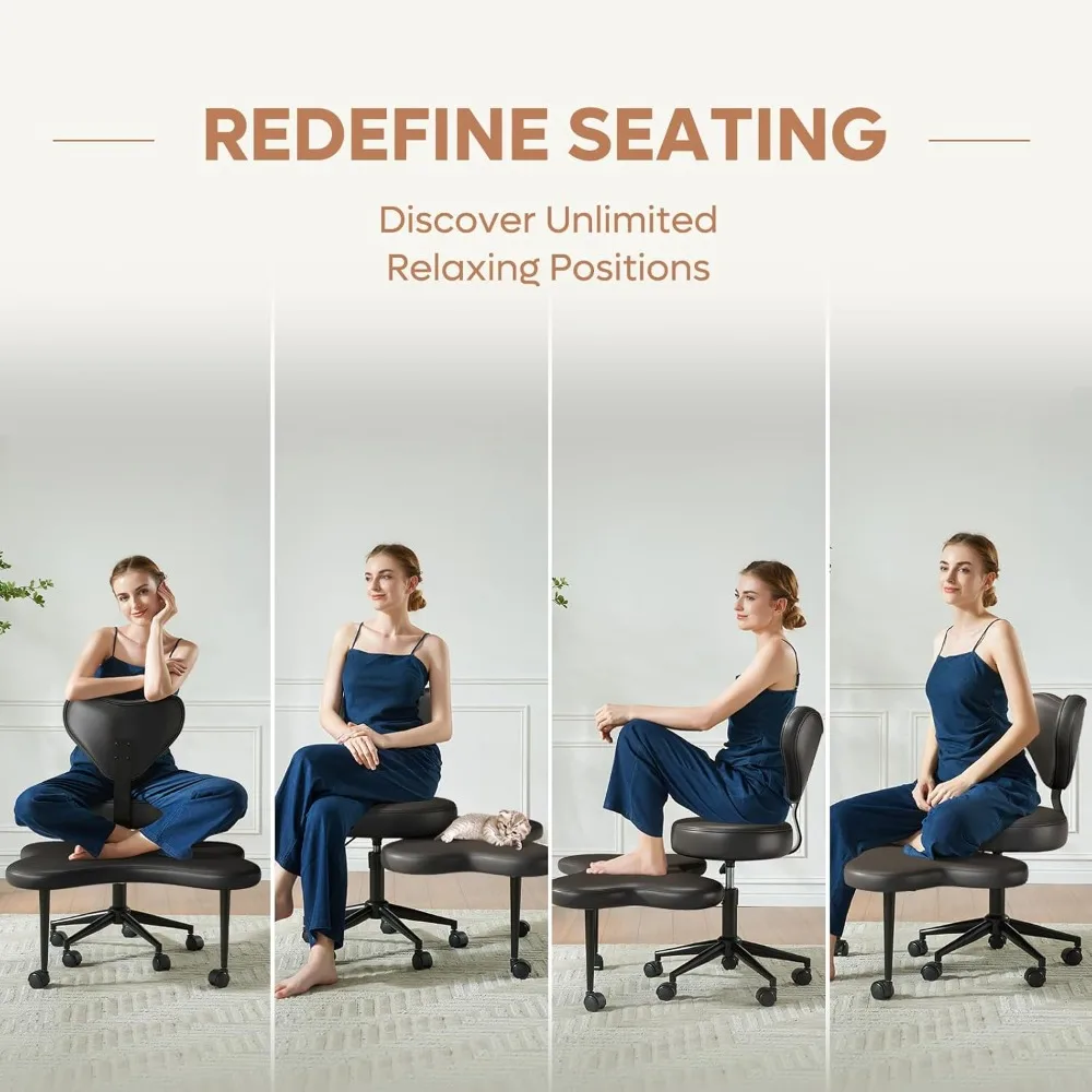 Height-Adjustable Cross-Legged Meditation Chair with 360° Swivel and Wheels for ADHD, Ergonomic Lumbar Support