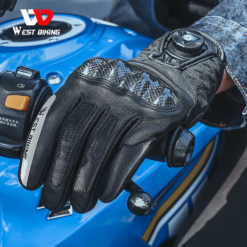 WEST BIKING Motorcycle Gloves Racing Genuine Leather Motorbike Road Racing Team Glove Full Finger Touch Screen Tactical Gloves