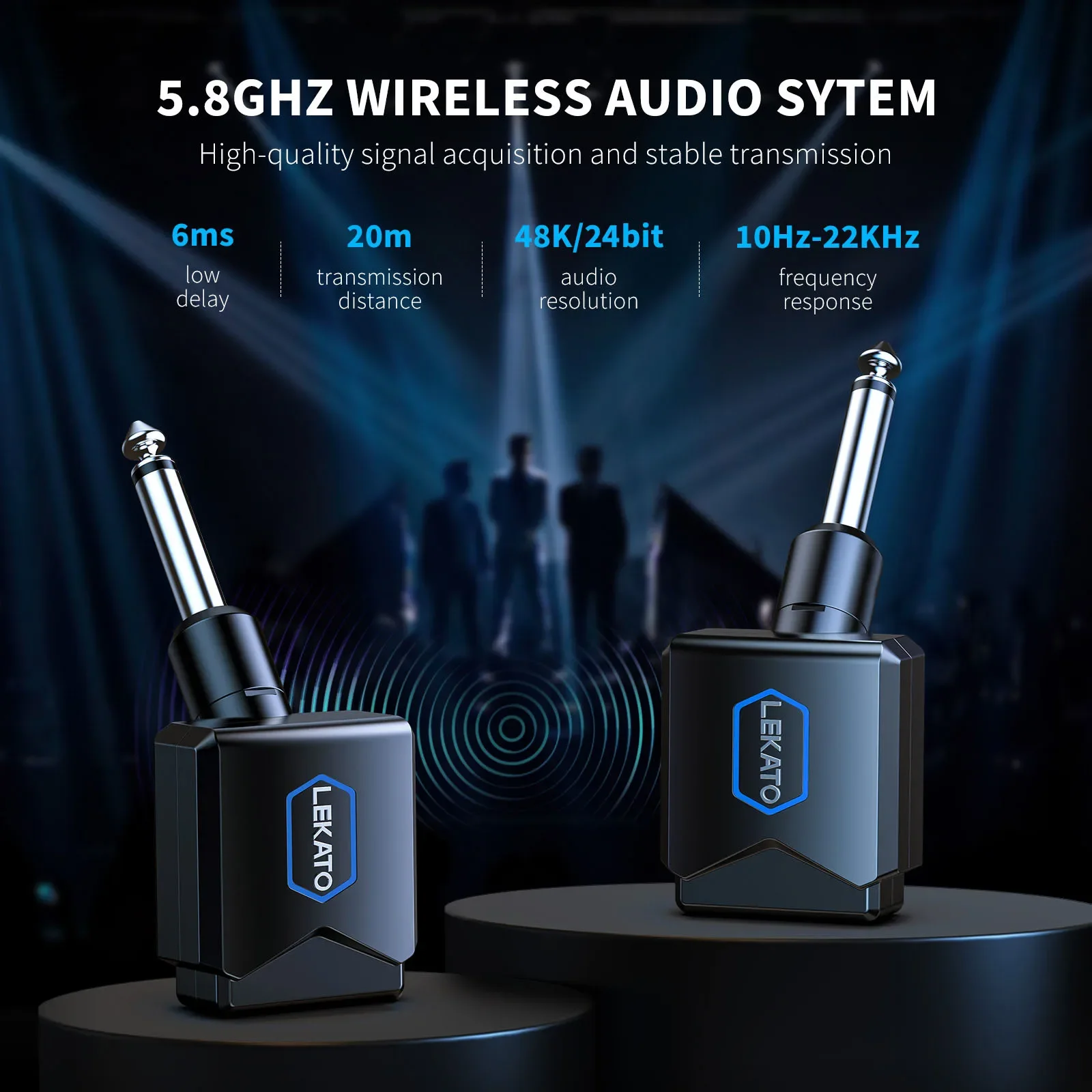 Lekato แบบพกพาระบบกีตาร์ไร้สายแบบชาร์จไฟได้ 5.8 Ghz - เคสชาร์จ, เครื่องส่งสัญญาณ/ตัวรับสัญญาณ 4 ช่องสําหรับกีตาร์ไร้สาย