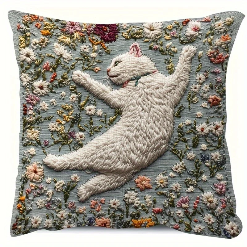 Cat Jump Design Cushion Covers Chair Living Room Pillowcase Cozy Zipper Sofa Pillow Covers Bedroom Indoor Home Decor