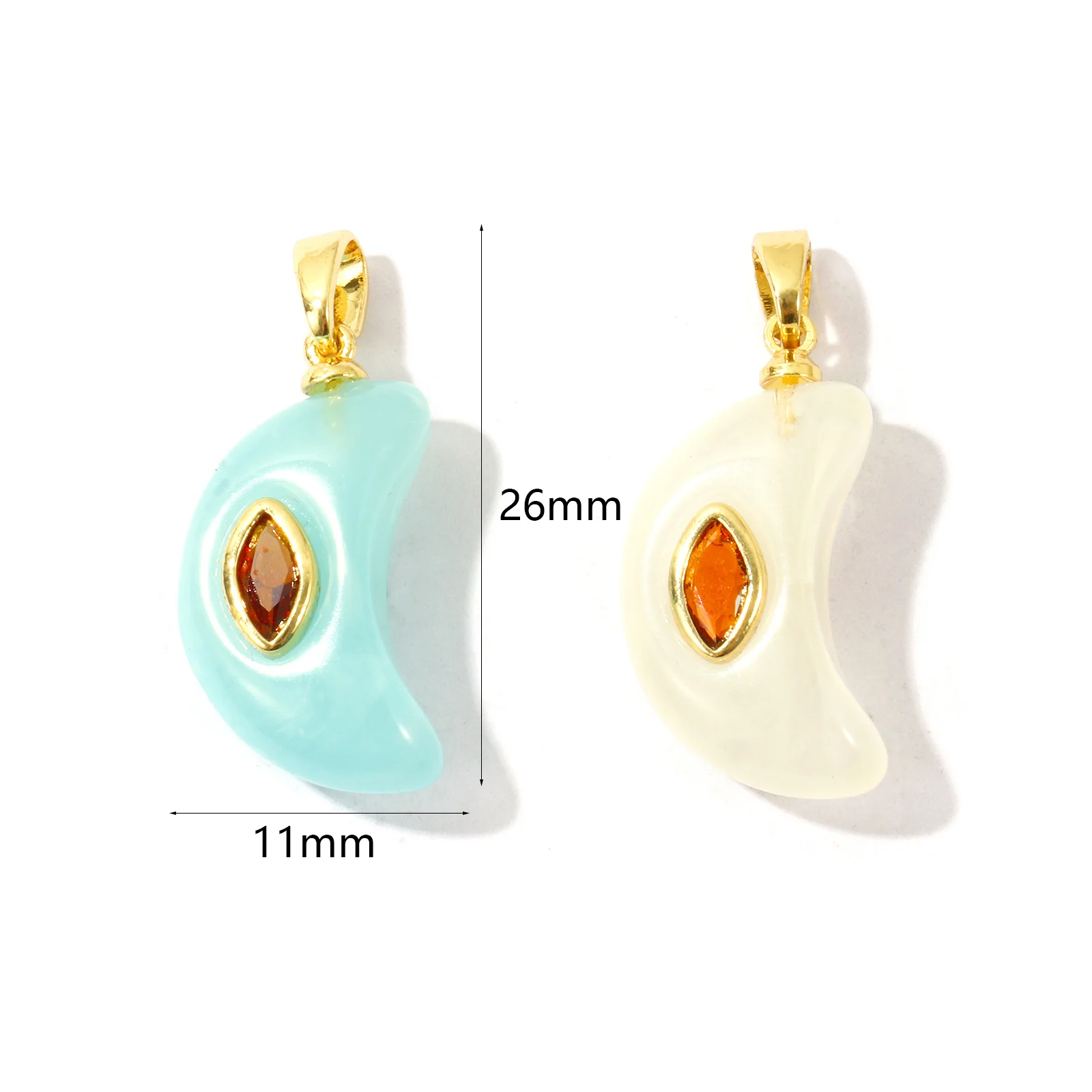 2pcs Resin Galaxy Charm 18K Gold Plated Half Moon Amber Cubic Zirconia Brass Pendants DIY Necklace Earrings Jewelry 26mm x 11mm