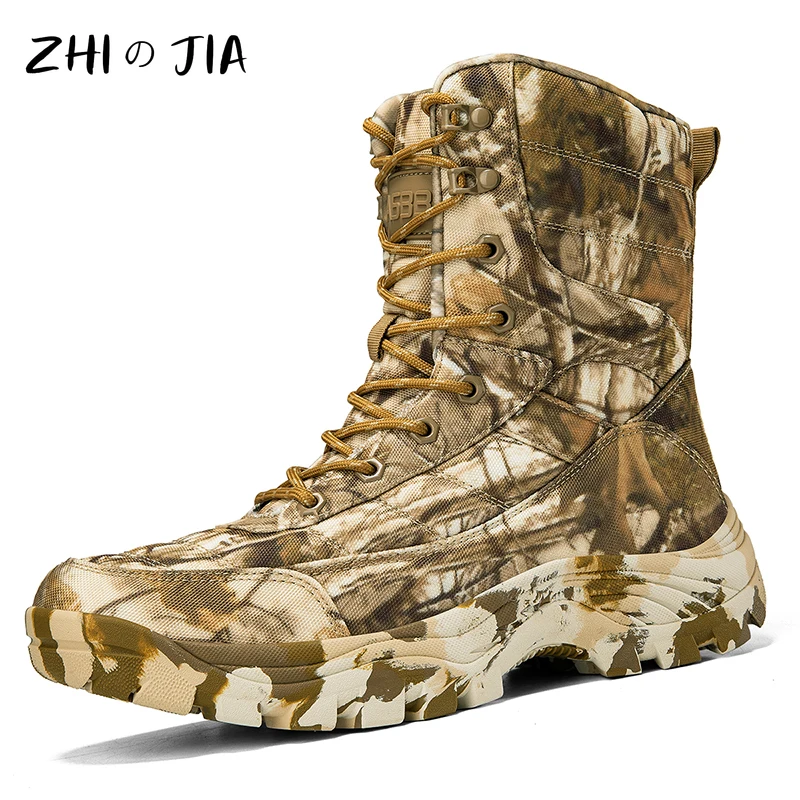 Large Outdoor Training Hiking Boots Men\'s Spring Autumn High Top Camouflage Boots Anti Slip Wear Resistant Mountaineering Shoes