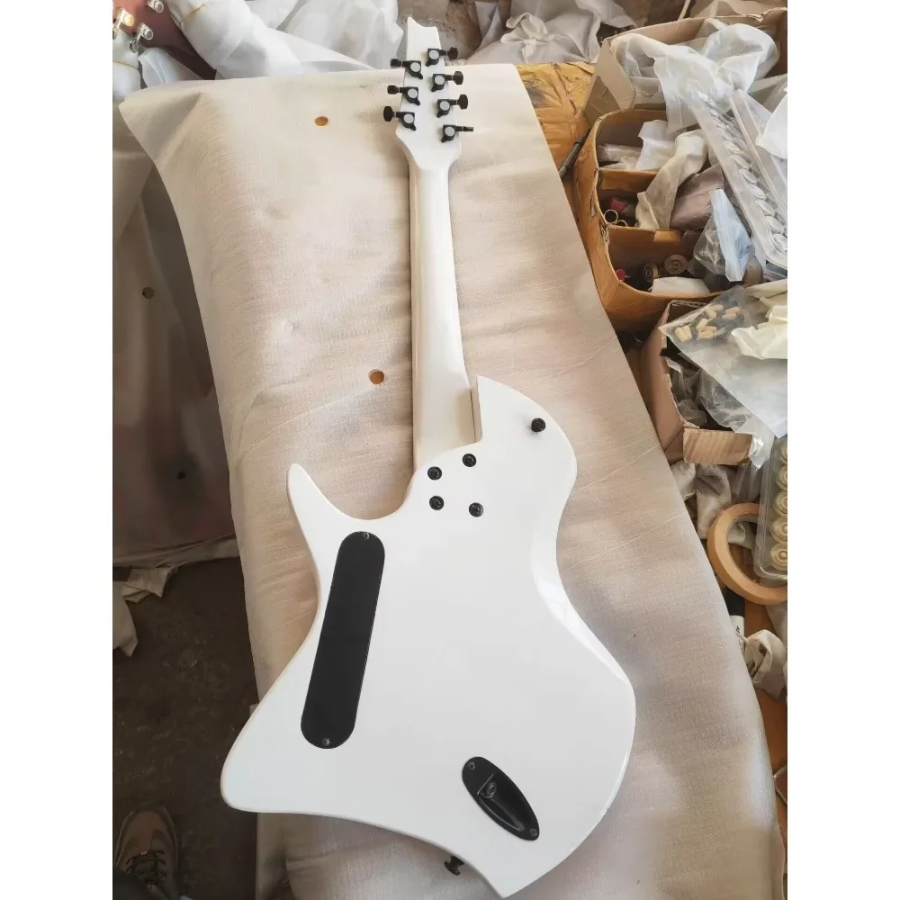 Handmade 7-String Fanned Fret Electric Guitar White Body Humbucker Pickups Black Hardware High-Quality Craftsmanship