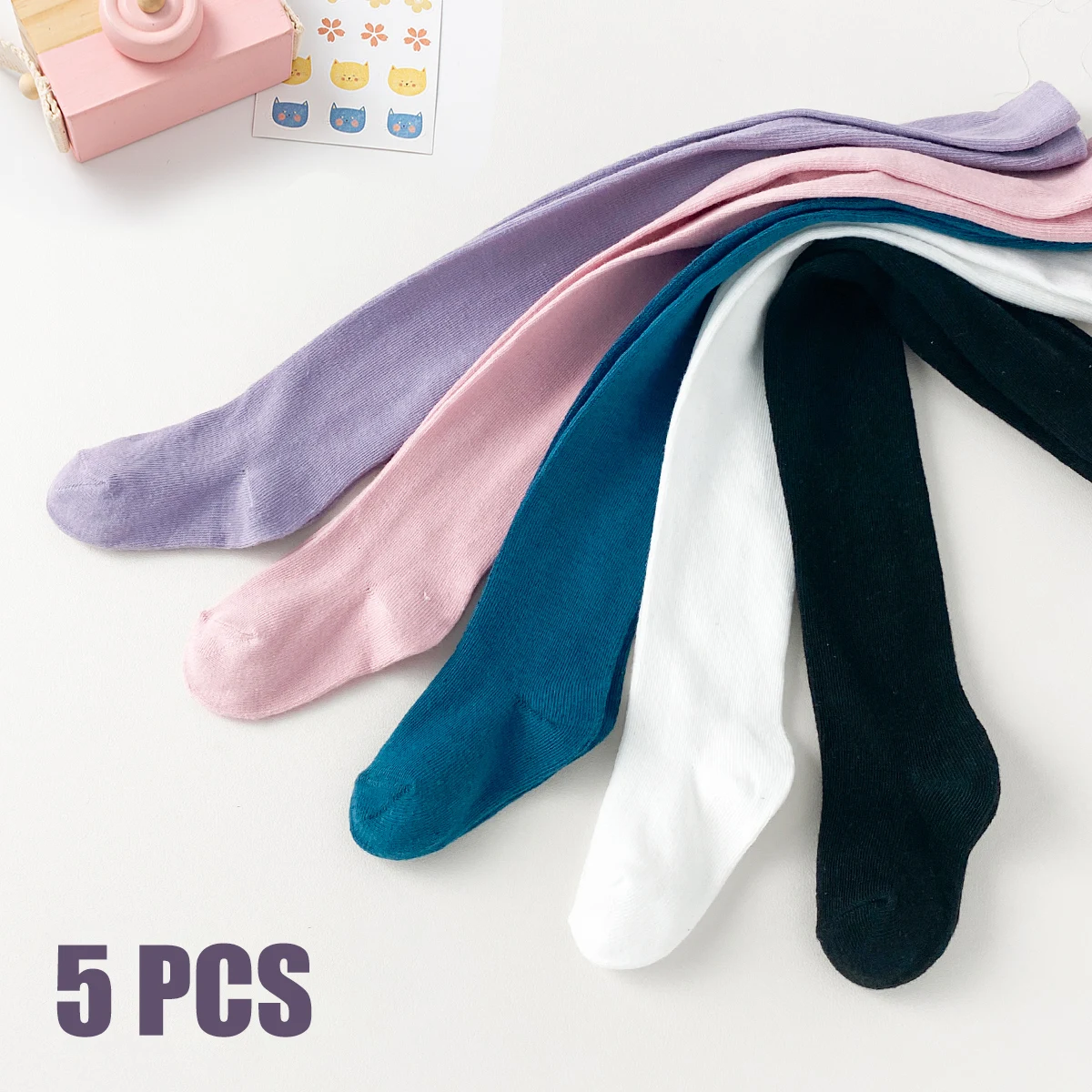 5 PCS Mid-Thickness Plain Baby Toddler Leggings Socks – Children Girl Kid Tights for Daily School, Play & Layering